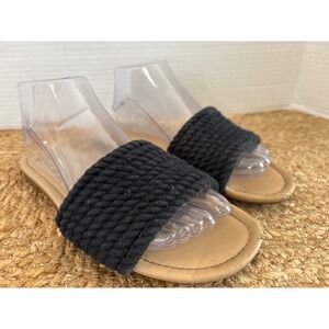 Coach Women Braided Rope Slide Sandals Navy Blue Tan Flat Slip On Summer 8.5